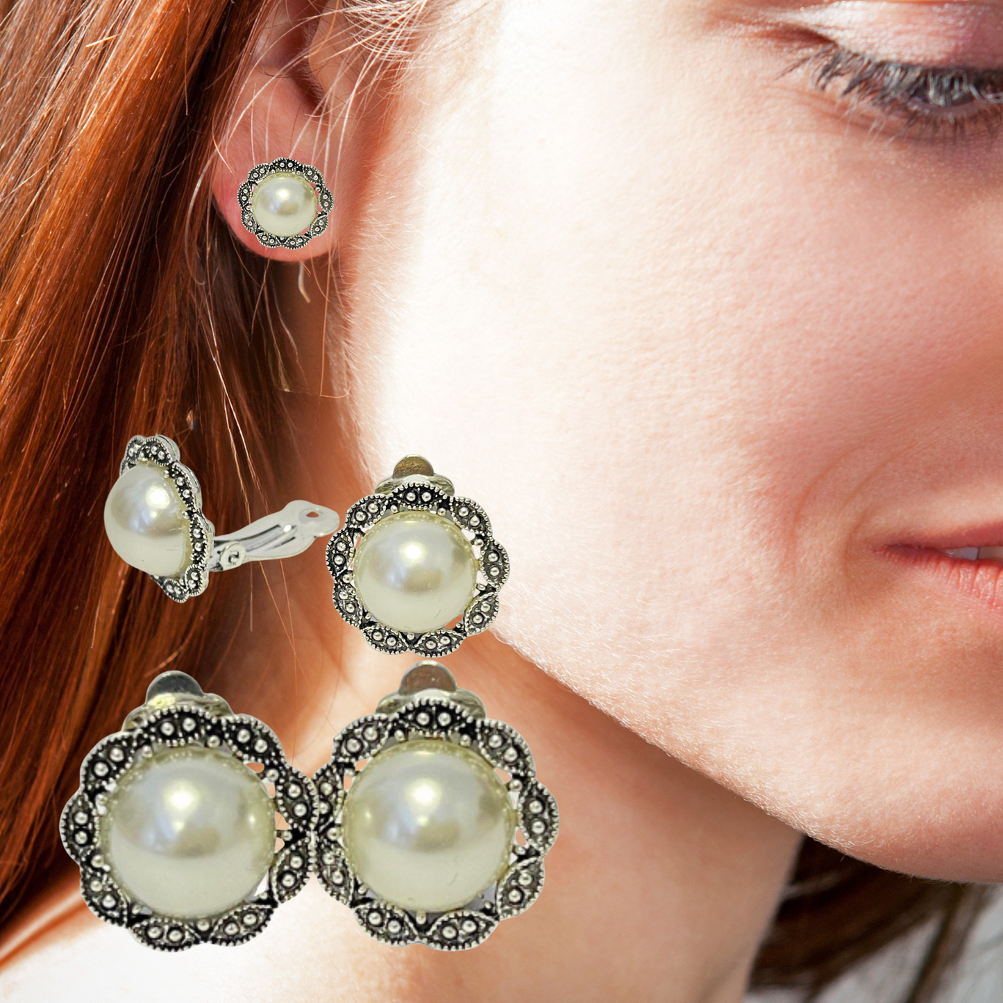 Pearl Round Non Pierced Clip on Stud Earrings
