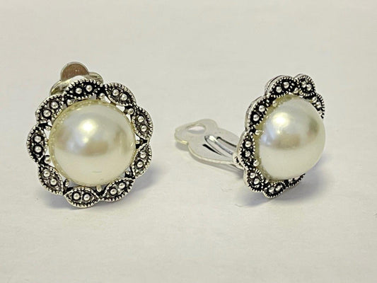 Pearl Round Non Pierced Clip on Stud Earrings