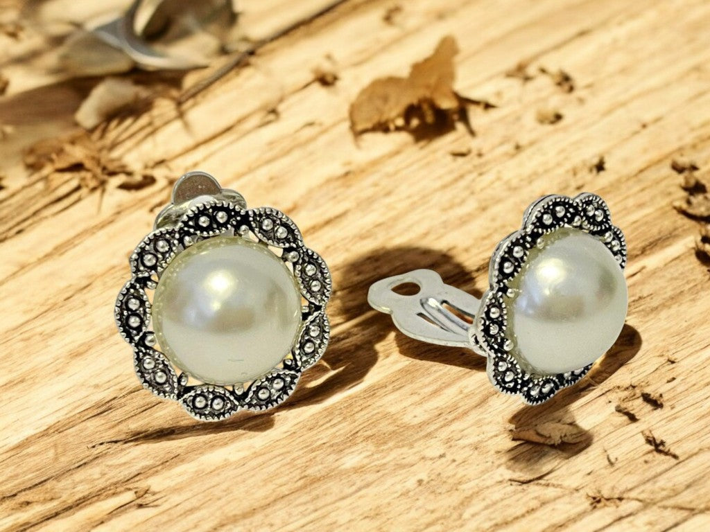 Pearl Round Non Pierced Clip on Stud Earrings