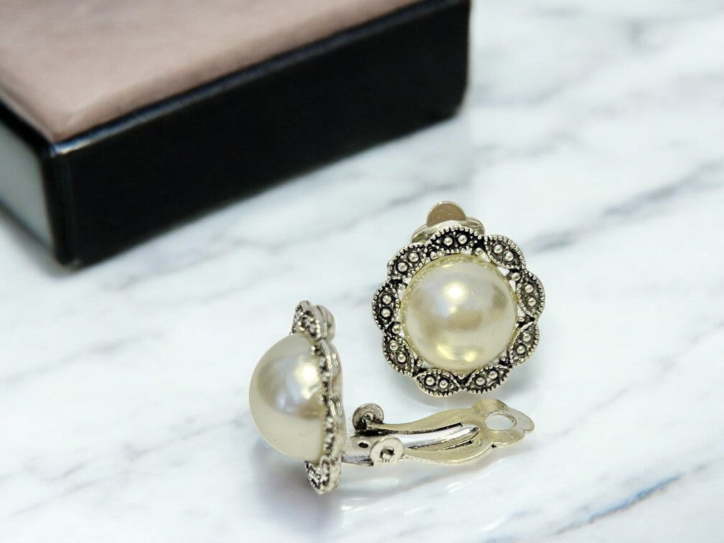 Pearl Round Non Pierced Clip on Stud Earrings