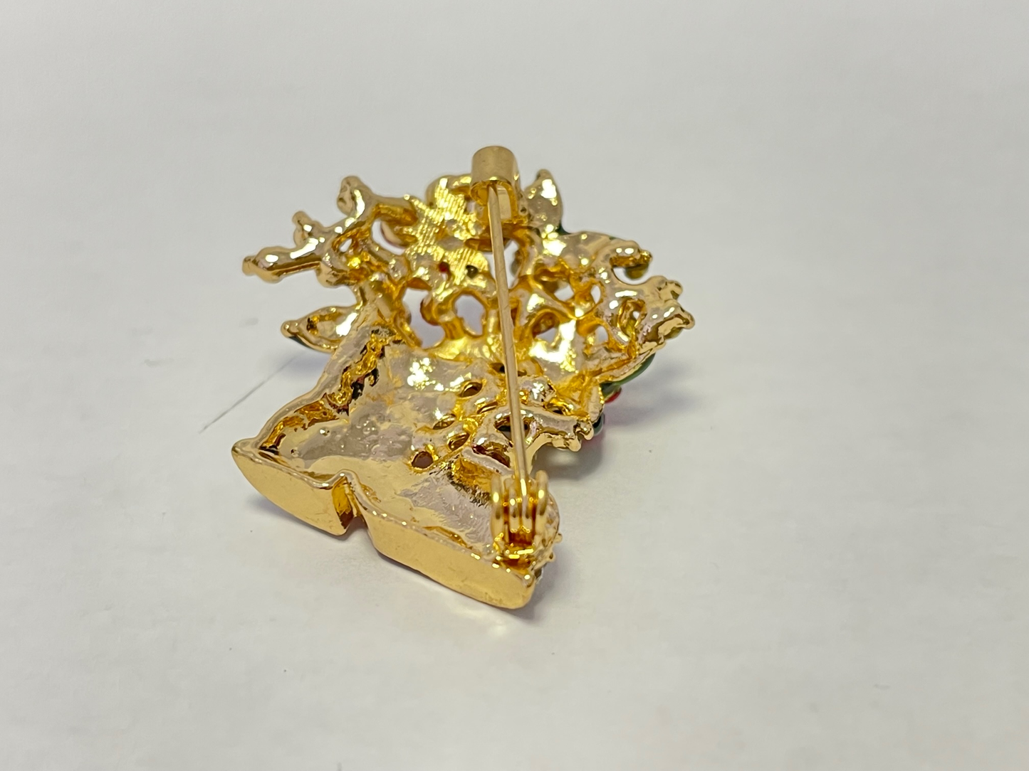 Christmas Rhinestone Crystal Stocking Boot Flower Brooch