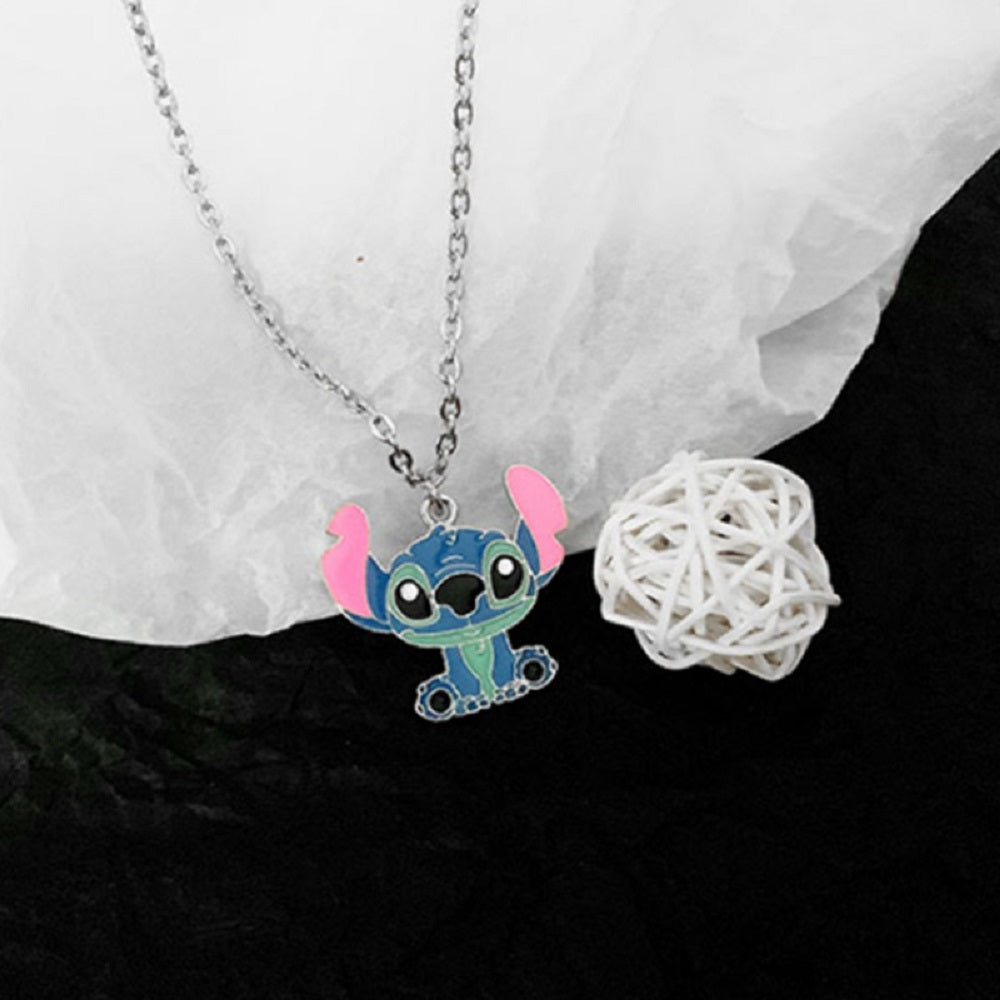 Lilo & Stitch Blue Ohana Enamel Silver Pendant Necklace