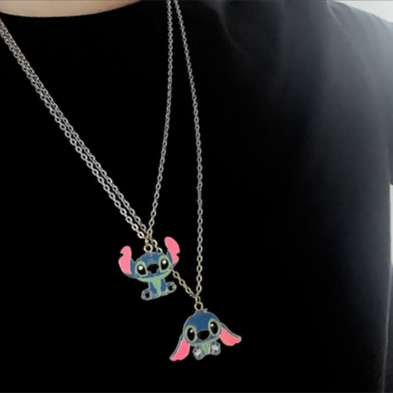 Lilo & Stitch Blue Ohana Enamel Silver Pendant Necklace
