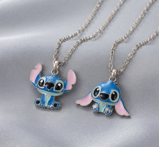 Lilo & Stitch Blue Ohana Enamel Silver Pendant Necklace