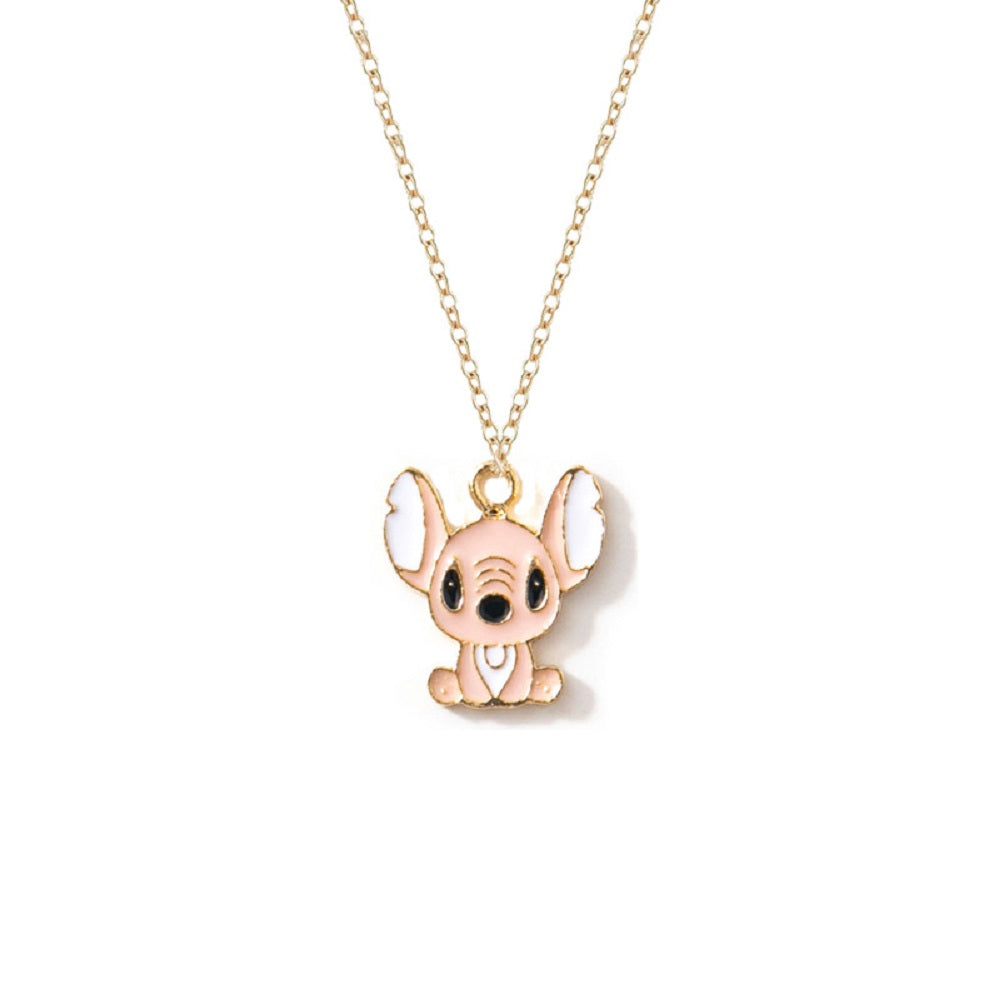 Lilo & Stitch Blue Pink Ohana Enamel Gold Tone Pendant Necklace