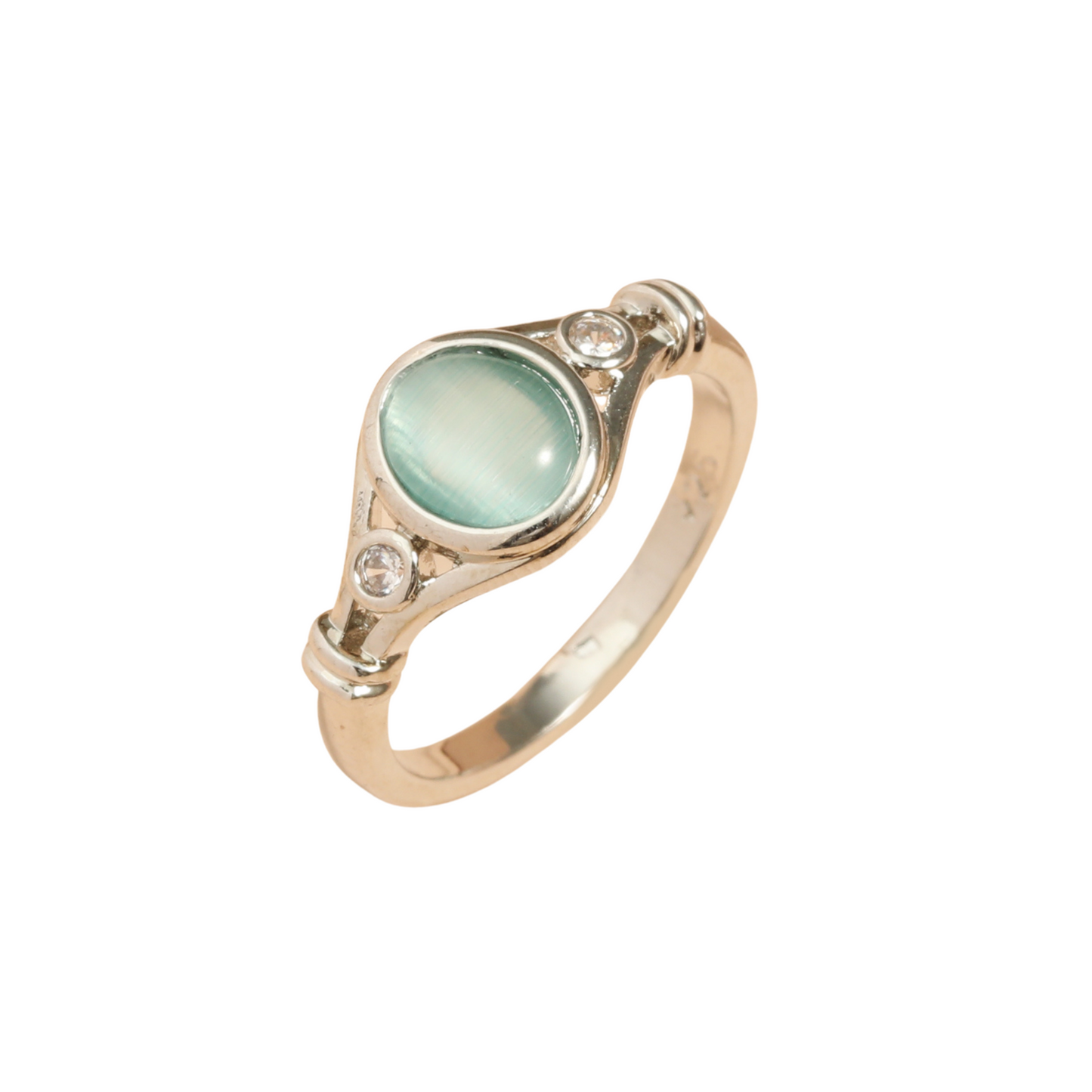 Oval Turquoise Natural Gemstone Zircon Crystal Three Stone Ring