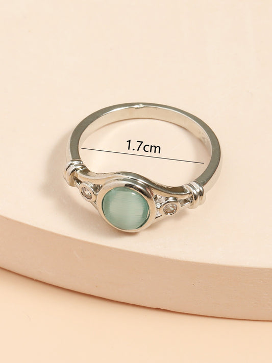 Oval Turquoise Natural Gemstone Zircon Crystal Three Stone Ring