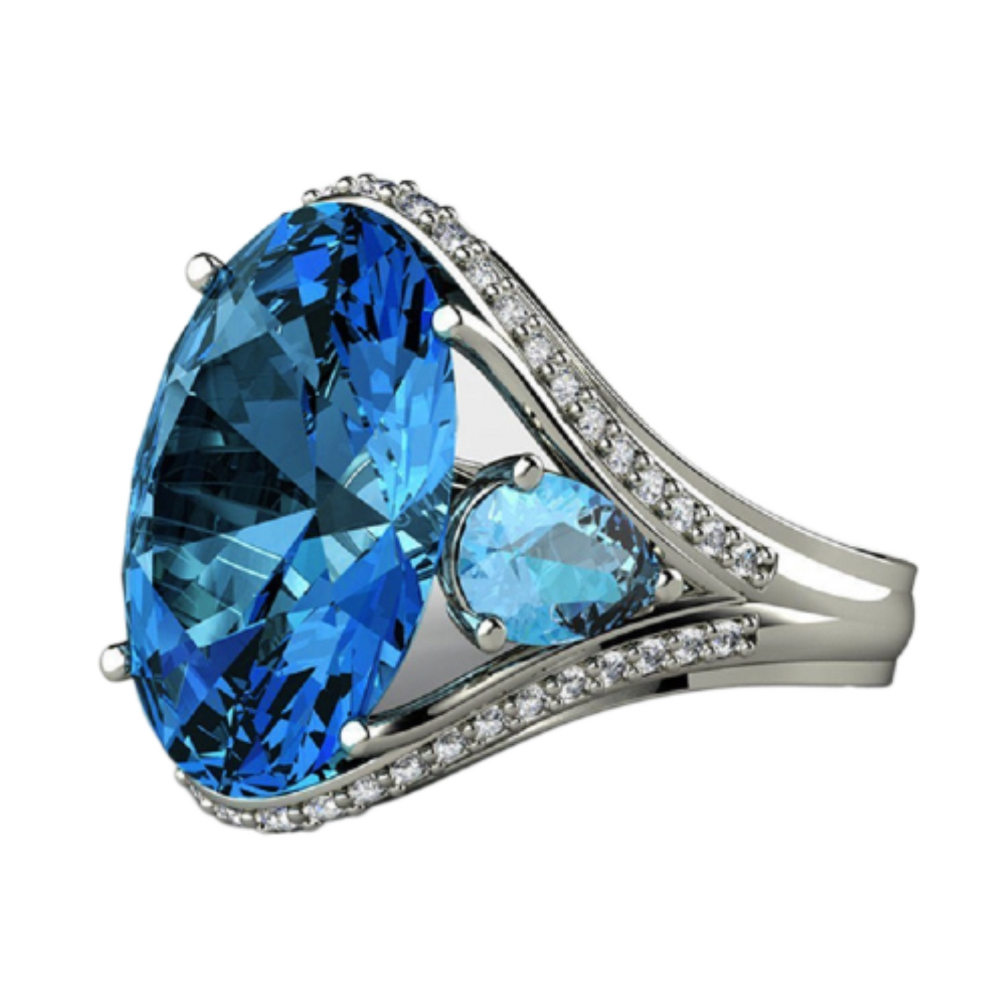 Blue Sapphire Oval Three Stone Zircon Crystal Ring