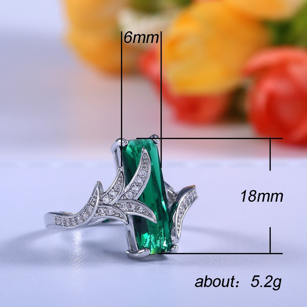 Green Topaz Baguette Princess Rectangle Crystal Ring