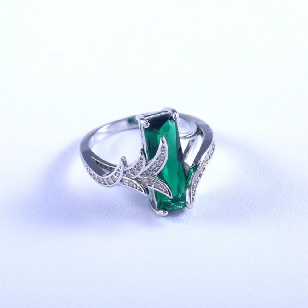 Green Topaz Baguette Princess Rectangle Crystal Ring