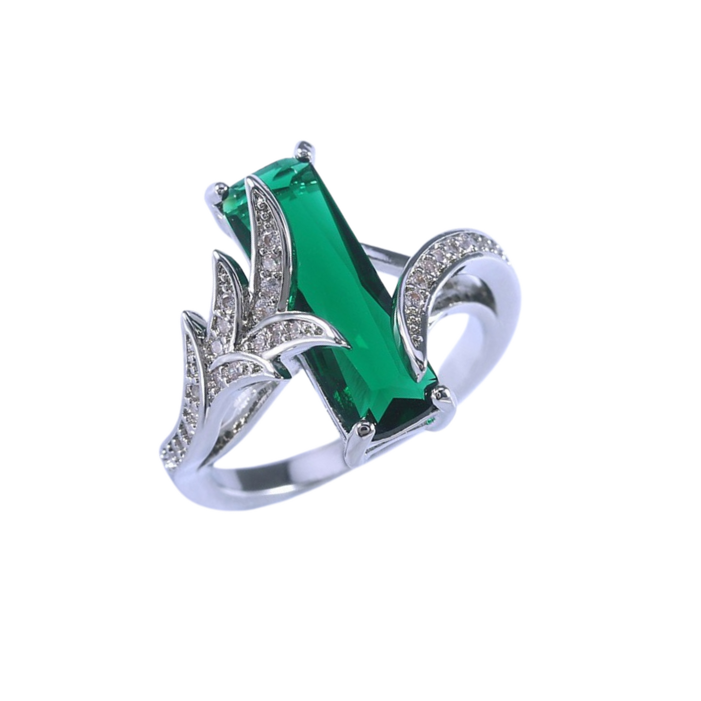 Green Topaz Baguette Princess Rectangle Crystal Ring