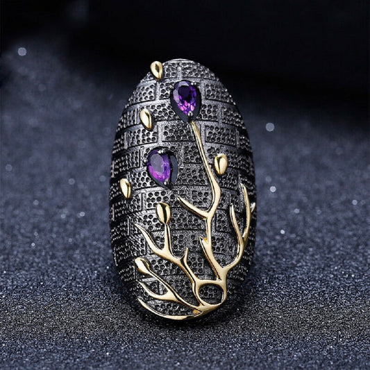 Tungsten Tree Purple Gemstone Gold Ring