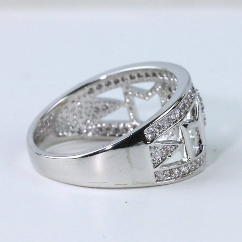 Mom Zircon Crystals Band Silver Tone Ring