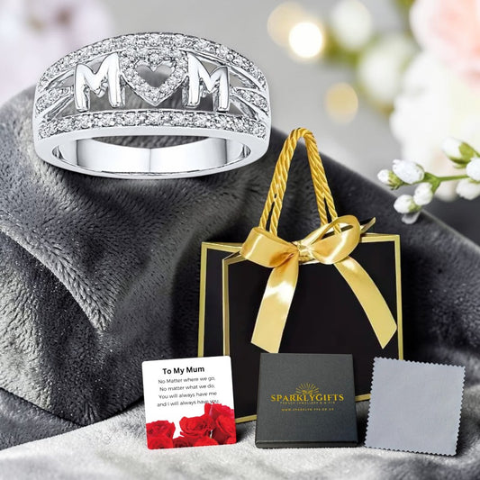 To My Mum Zircon Crystals Band Ring Mum Ring with Message card