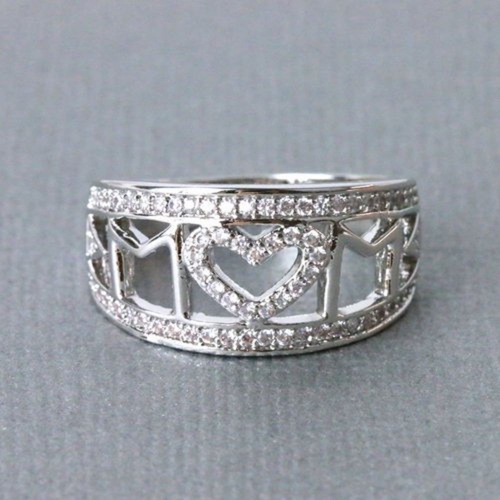 Mom Zircon Crystals Band Silver Tone Ring