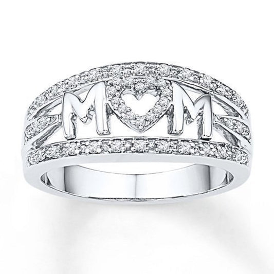 Mom Zircon Crystals Band Silver Tone Ring
