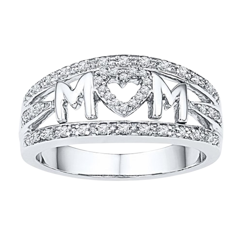 Mom Zircon Crystals Band Silver Tone Ring