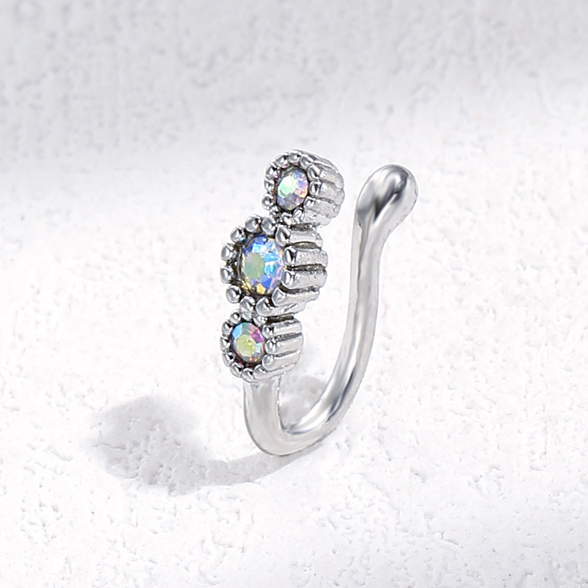 Three Stone Colourful Gem Crystal Nose Clip Body Jewellery