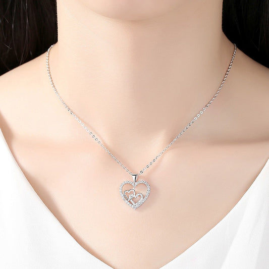 Triple Heart Zircon Crystals Love Pendant Necklace