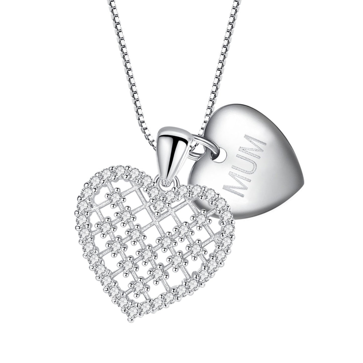 Heart Pendant Necklace with MUM Heart Tag Made From Premium Crystal