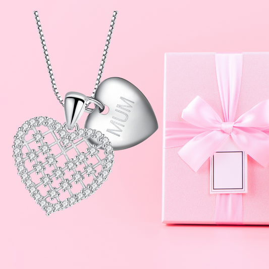 Heart Pendant Necklace with MUM Heart Tag Made From Premium Crystal