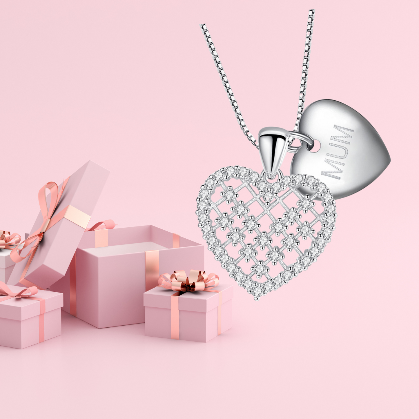 Heart Pendant Necklace with MUM Heart Tag Made From Premium Crystal