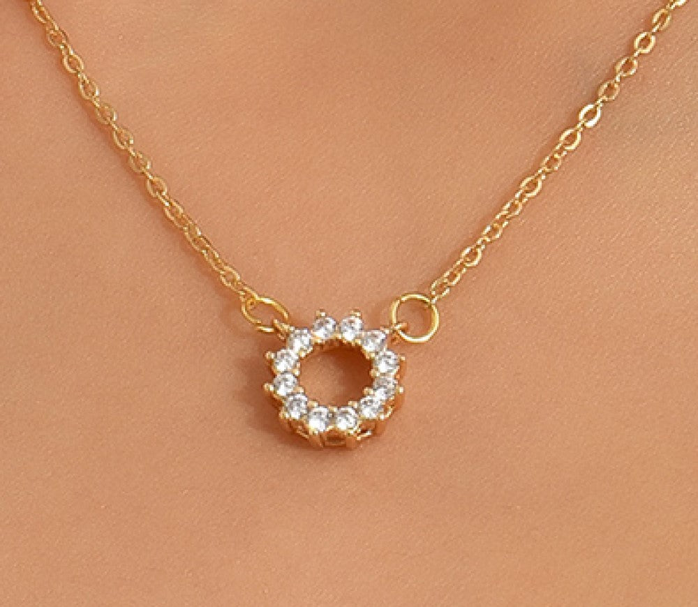 Hoop Crystal Simulated Clear Diamond Circle Round Pendant Necklace