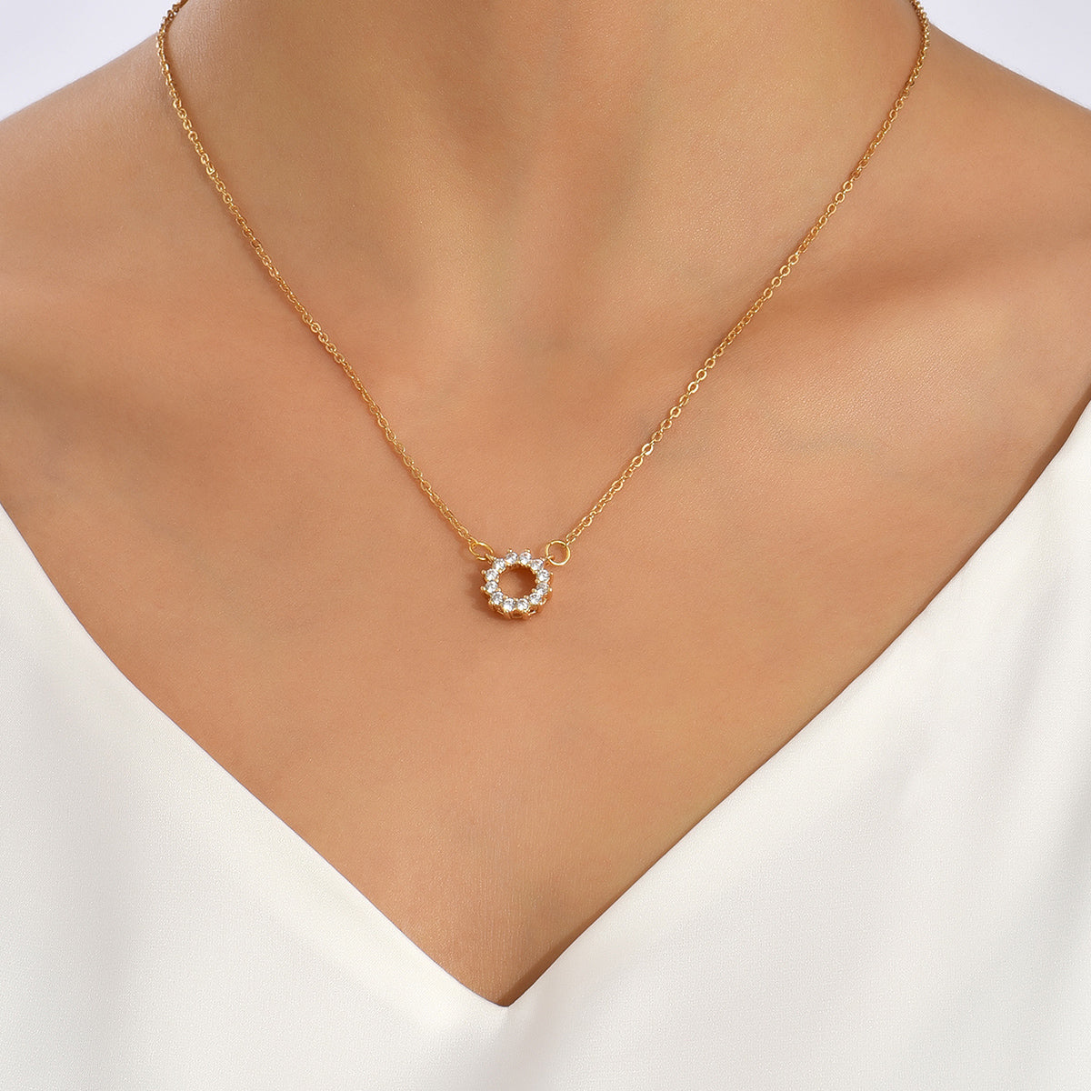 Hoop Crystal Simulated Clear Diamond Circle Round Pendant Necklace