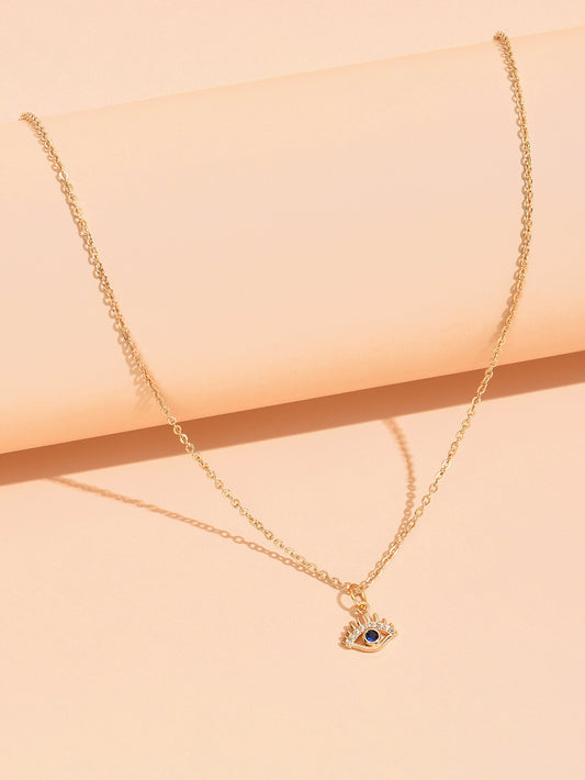 Sapphire Blue Crystal Evil Eye Gold Tone Pendant Necklace