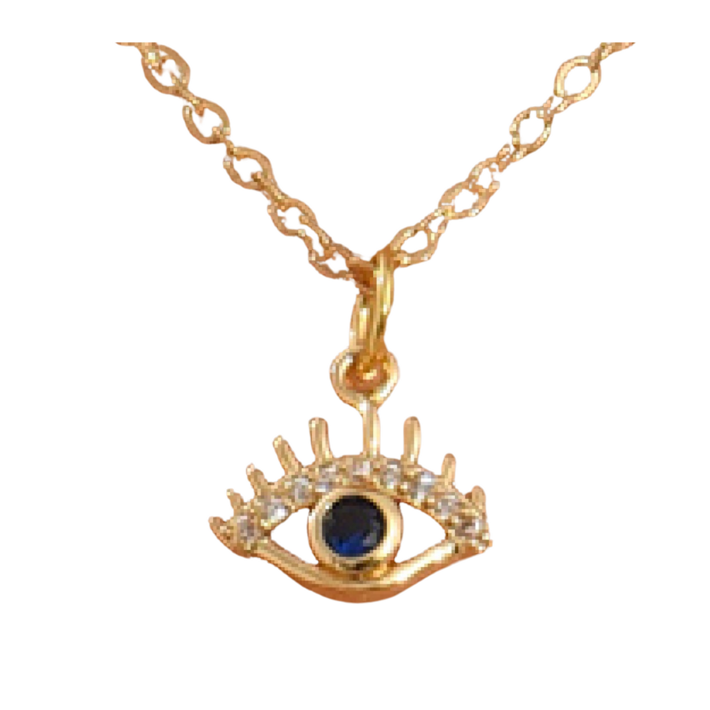 Sapphire Blue Crystal Evil Eye Gold Tone Pendant Necklace