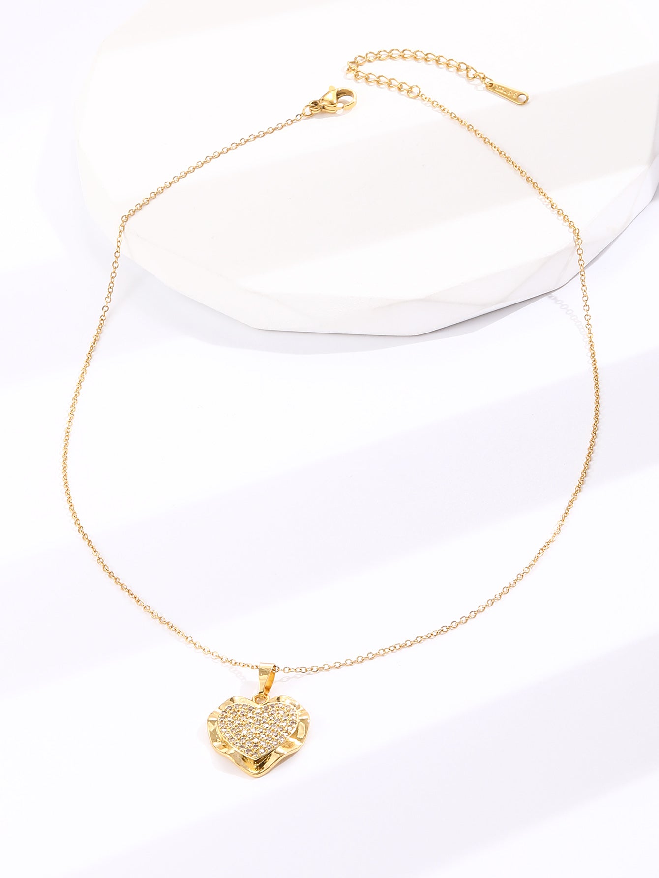 Crystal Filled Heart Shaped Gold Tone Pendant Necklace