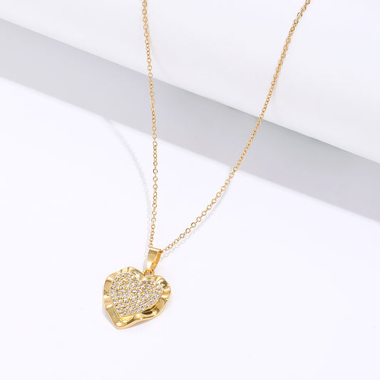 Crystal Filled Heart Shaped Gold Tone Pendant Necklace