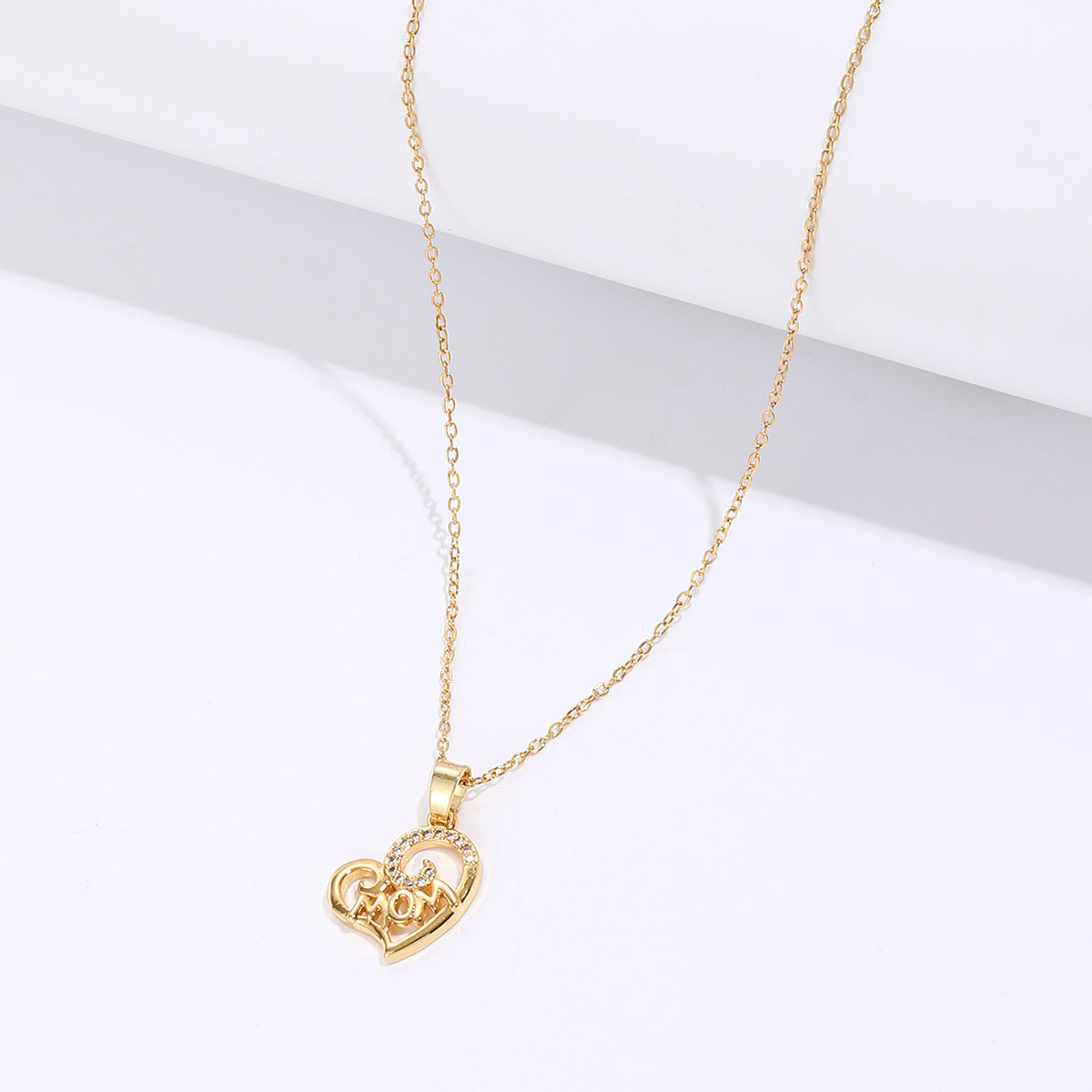 MUM Heart Zircon Crystals Gold Tone Pendant Necklace