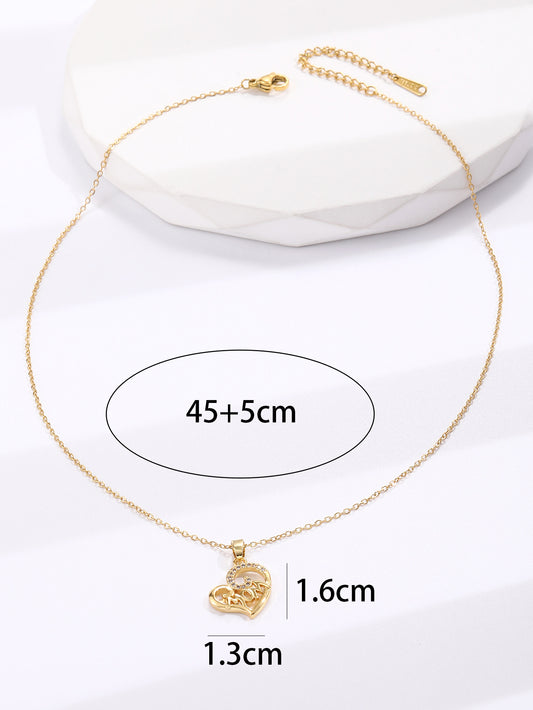 MUM Heart Zircon Crystals Gold Tone Pendant Necklace