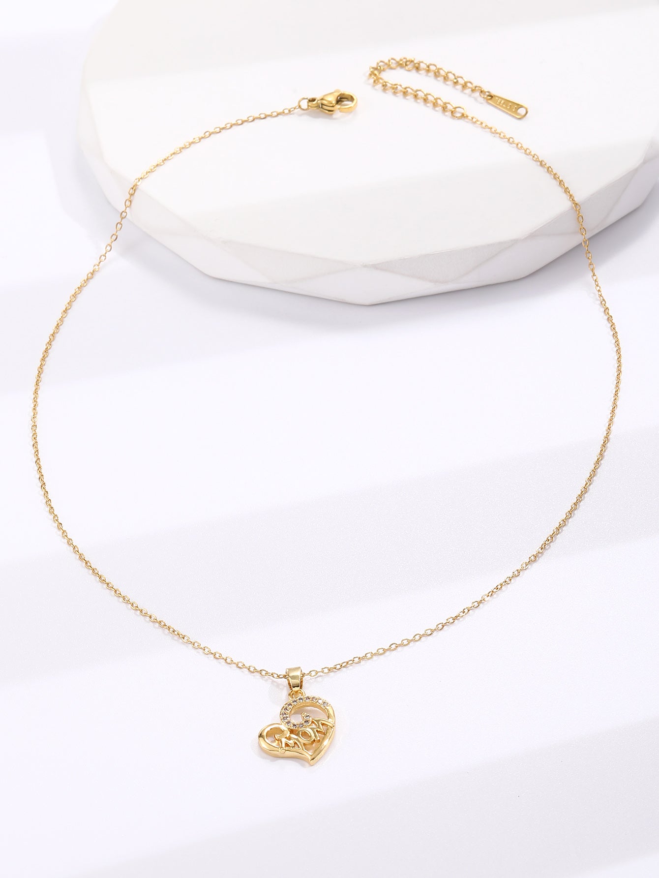 MUM Heart Zircon Crystals Gold Tone Pendant Necklace