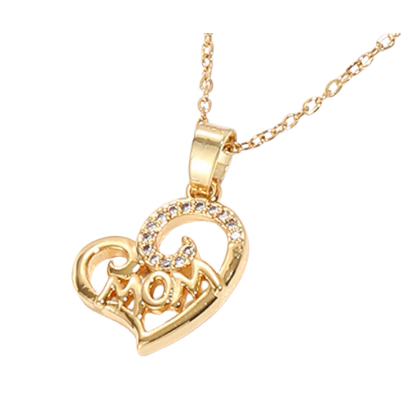 MUM Heart Zircon Crystals Gold Tone Pendant Necklace