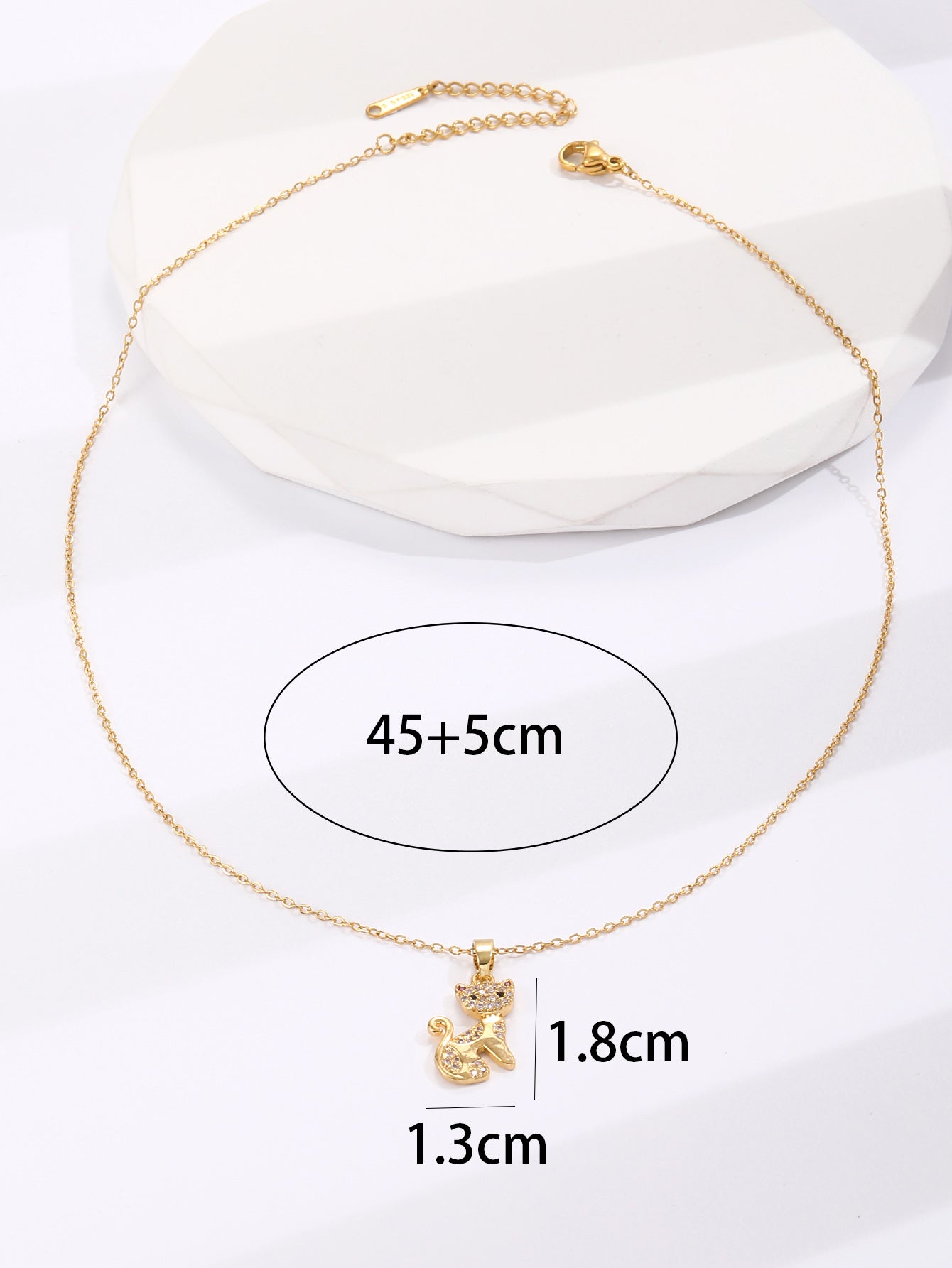 Cat Pet Crystal Filled Gold Tone Pendant Necklace
