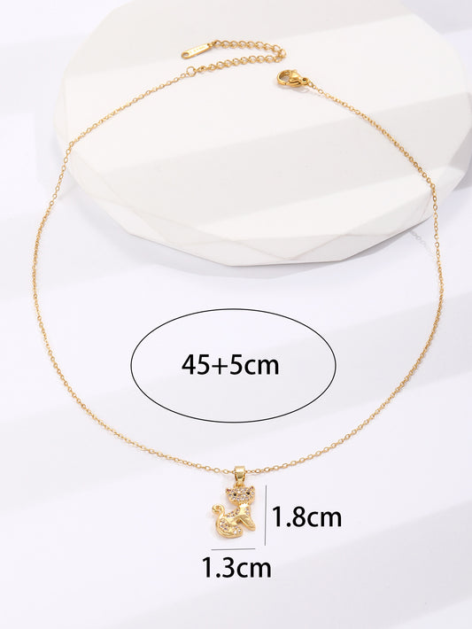 Cat Pet Crystal Filled Gold Tone Pendant Necklace