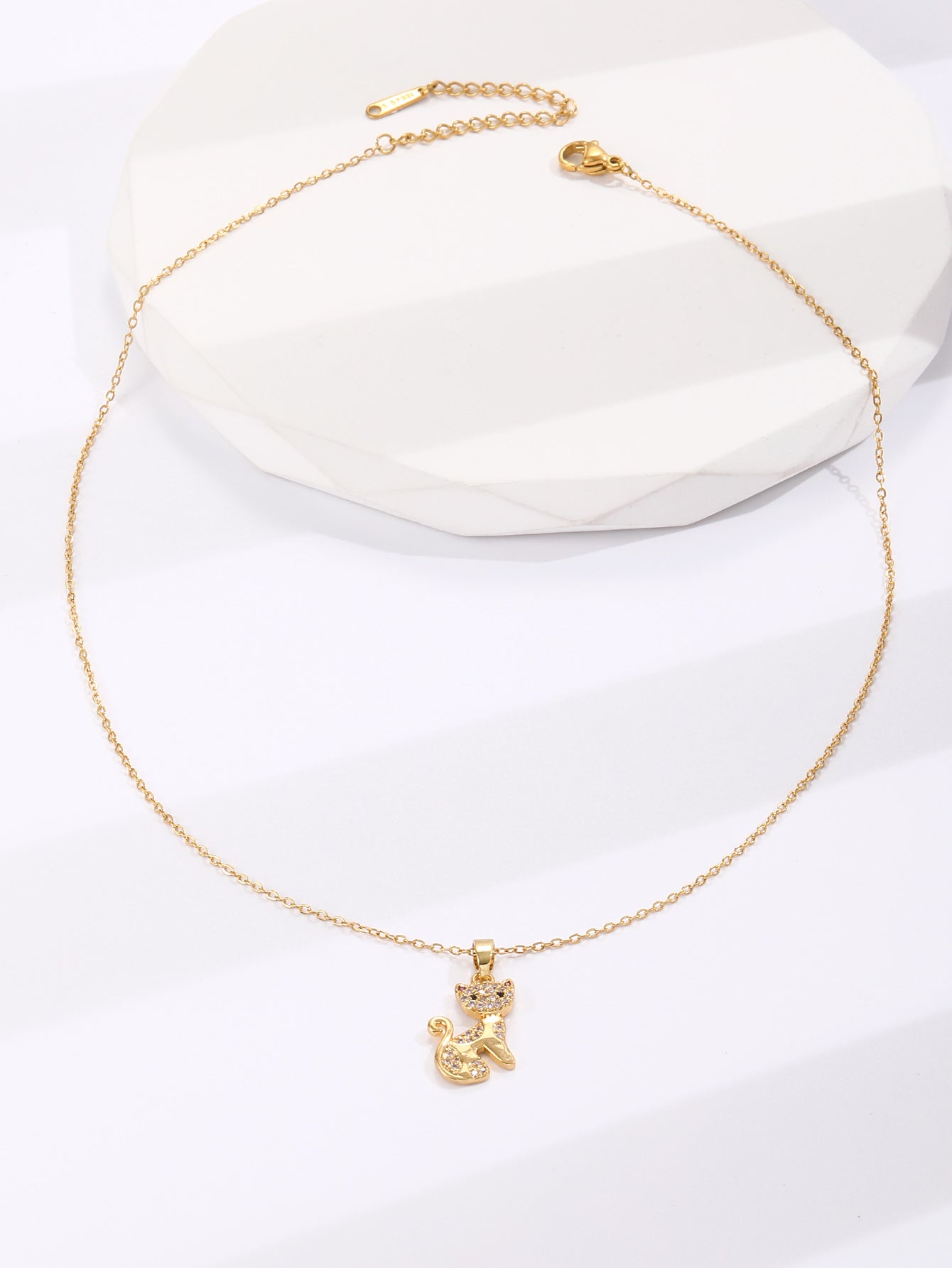 Cat Pet Crystal Filled Gold Tone Pendant Necklace