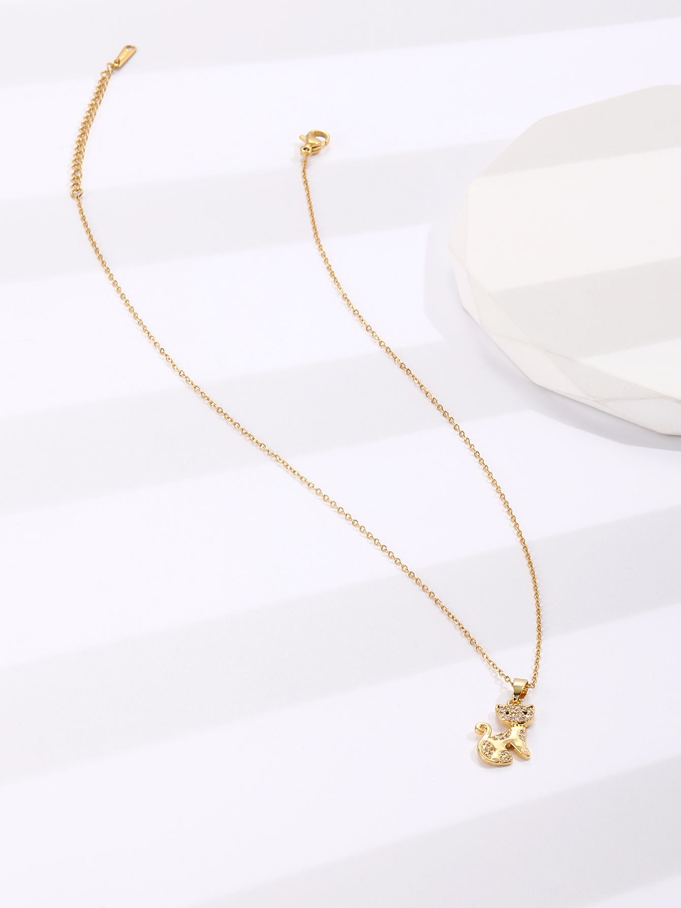 Cat Pet Crystal Filled Gold Tone Pendant Necklace