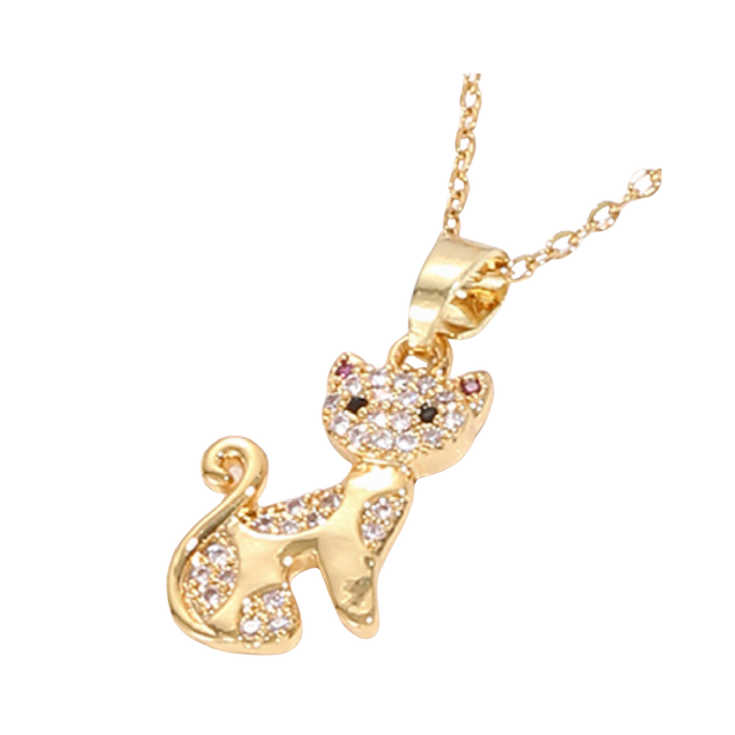 Cat Pet Crystal Filled Gold Tone Pendant Necklace