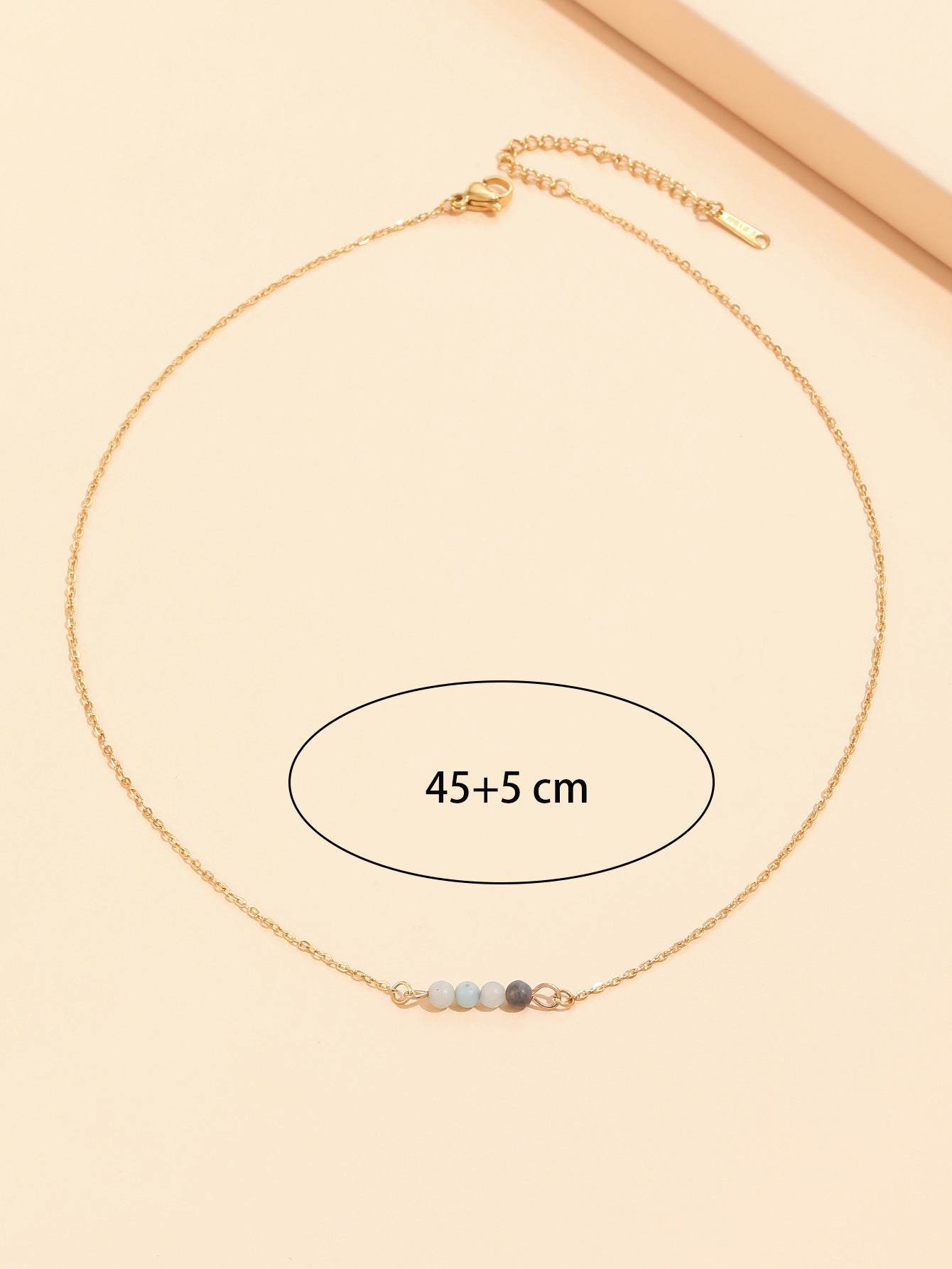 Stainless Steel Chain Four Beaded Natural Gemstone Pendant Necklace
