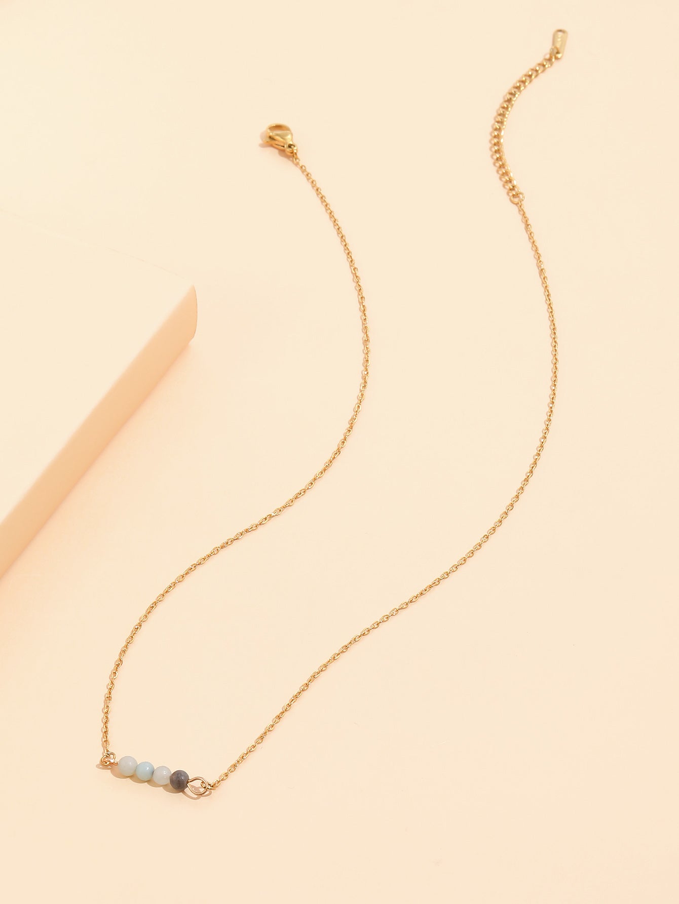 Stainless Steel Chain Four Beaded Natural Gemstone Pendant Necklace