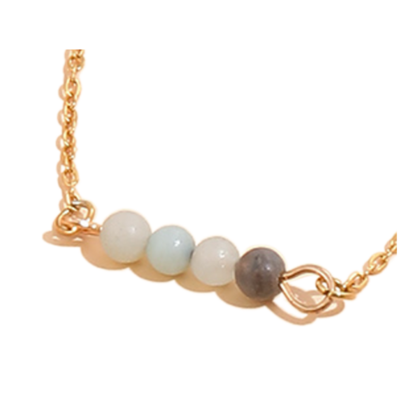 Stainless Steel Chain Four Beaded Natural Gemstone Pendant Necklace