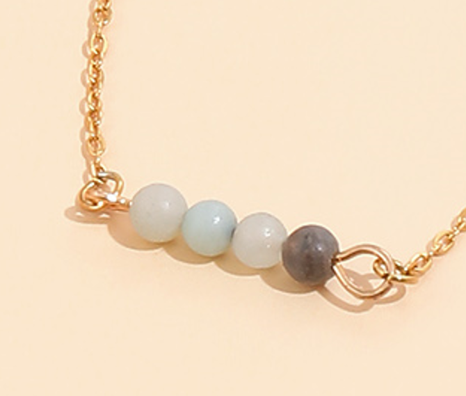 Stainless Steel Chain Four Beaded Natural Gemstone Pendant Necklace