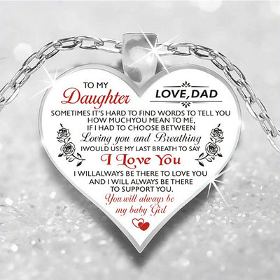 To My Daughter Love Dad Heart-Shaped Silver Tone Pendant Necklace