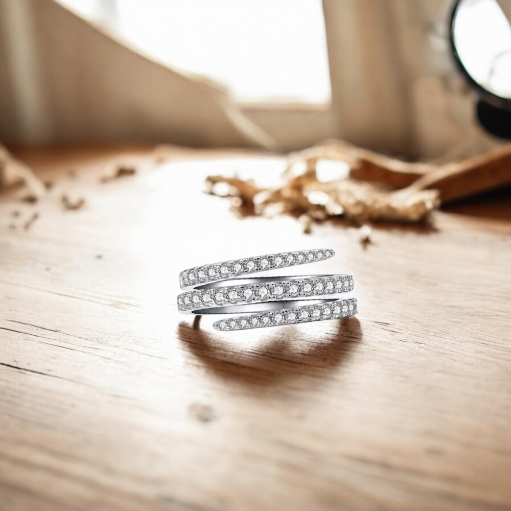 Silvery Clear Crystal Swirl Open-ended Ring