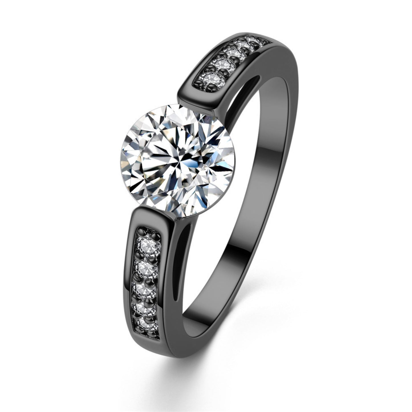 Solitaire Black Gold Plated Clear Zircon Crystal Ring