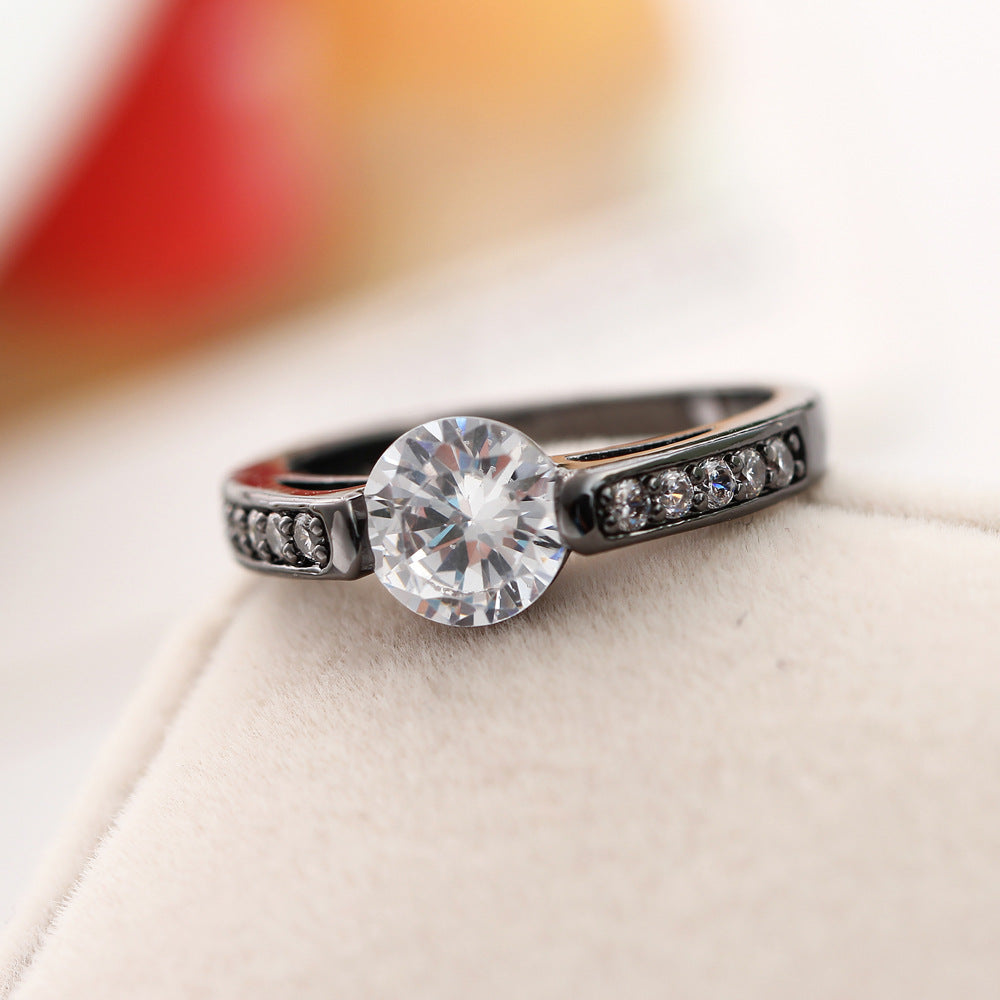 Solitaire Black Gold Plated Clear Zircon Crystal Ring