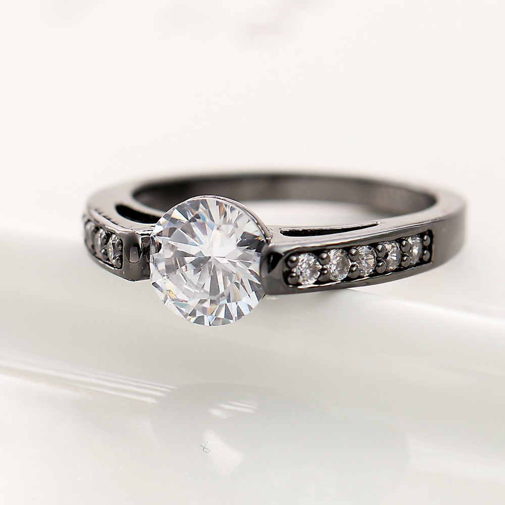 Solitaire Black Gold Plated Clear Zircon Crystal Ring